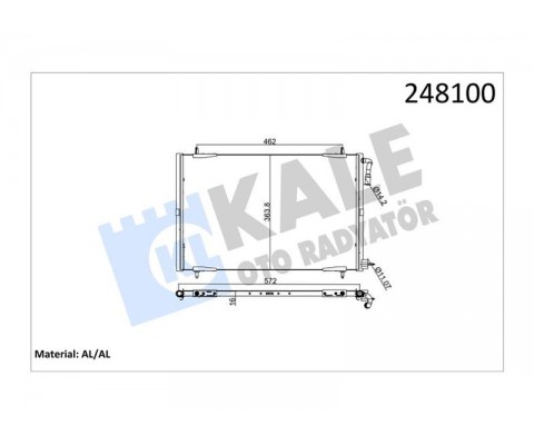 KLİMA RADYATÖRÜ KONDANSER PEUGEOT P206 98>09 1.1-1.4-1.6-2.0-1.4HDI-1.6HDI 556x364x16 AL