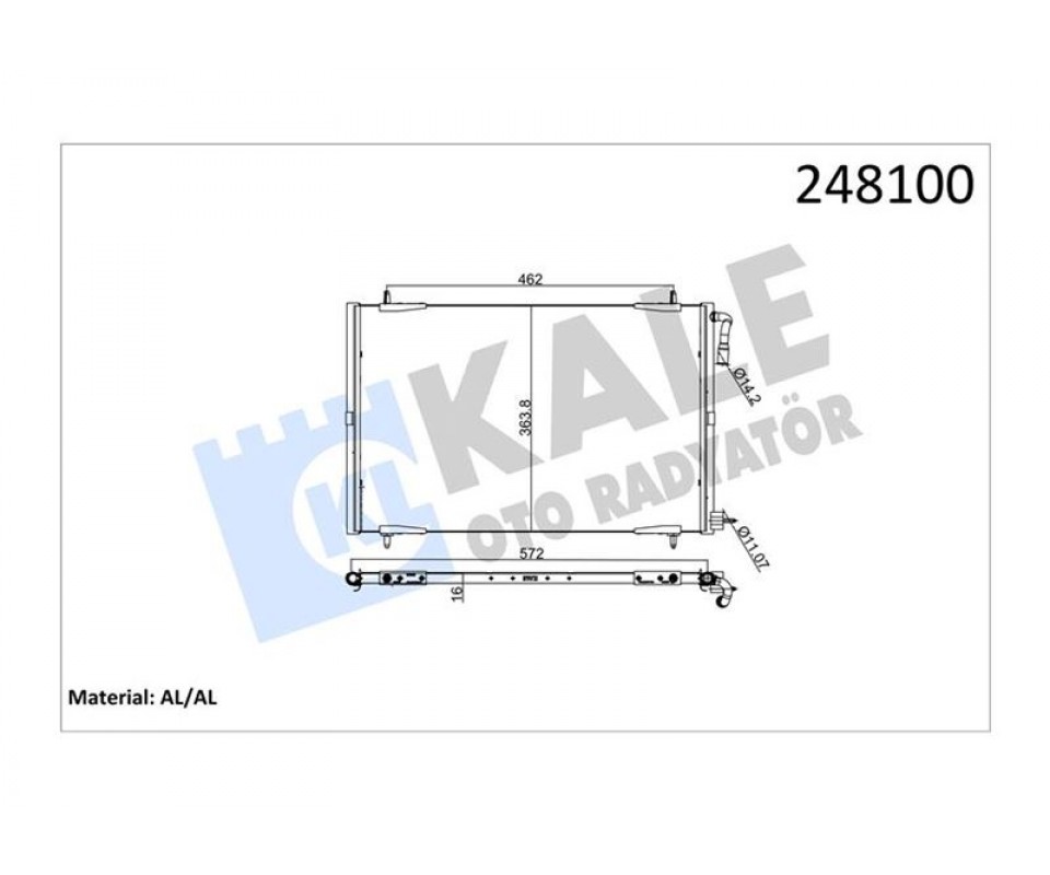 KLİMA RADYATÖRÜ KONDANSER PEUGEOT P206 98>09 1.1-1.4-1.6-2.0-1.4HDI-1.6HDI 556x364x16 AL