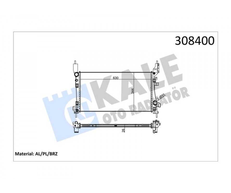 MEKANİK VERSİYONU KL363650 FIAT FIORINO 1.3JTD 07 > - PEUGEOT BIPPER - CITROEN NEMO 1.3HDI 16V 75C V 12 > MT AC/NAC BRAZING 630X344X26 SU RADYATÖRÜ