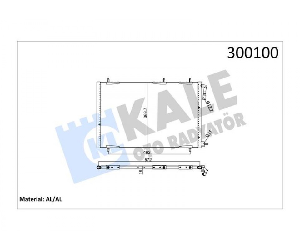 KLİMA RADYATÖRÜ KONDENSER PEUGEOT P206 98>09 1.1-1.4-1.6-2.0-1.4HDI-1.6HDI MT KURUTUCUSUZ 552x363x16