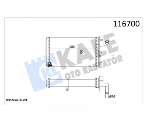 KALORİFER RADYATÖRÜ FIAT TEMPRA 95>01 TİPO 95>01 ALFA ROMEO 145 95>01 146 94>01 155 92>97 250x158x42 2 SIRA AL PL SİSTEM