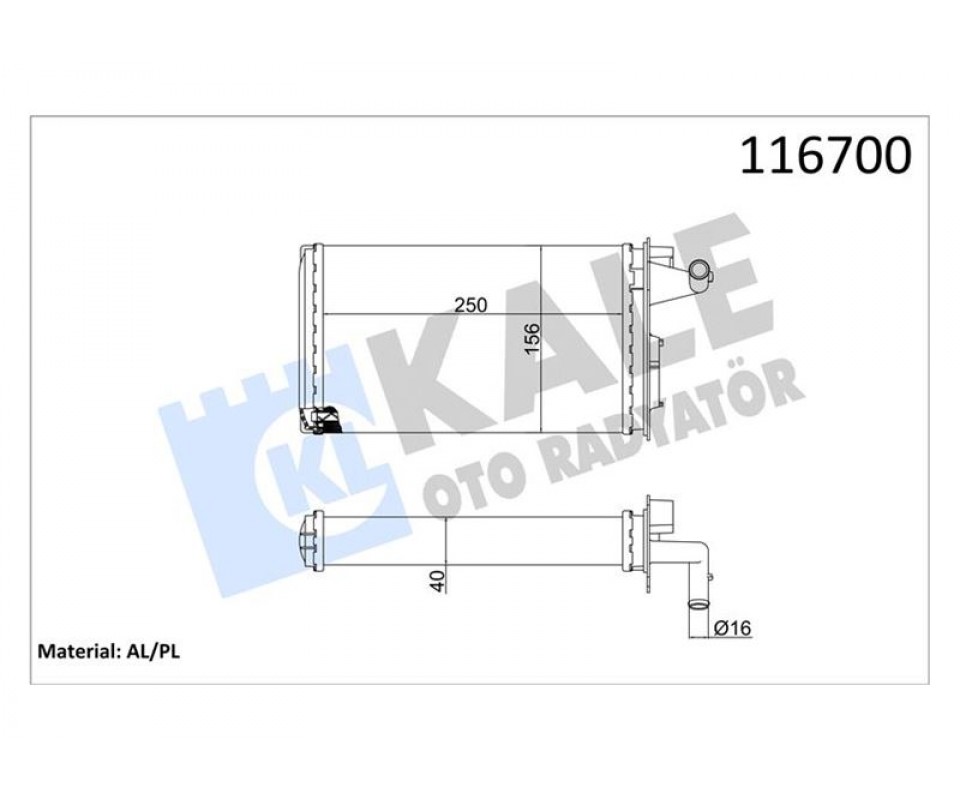 KALORİFER RADYATÖRÜ FIAT TEMPRA 95>01 TİPO 95>01 ALFA ROMEO 145 95>01 146 94>01 155 92>97 250x158x42 2 SIRA AL PL SİSTEM