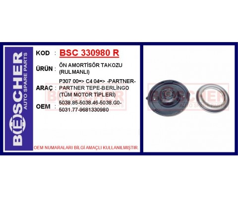 ÖN AMORTİSÖR TAKOZU RULMANLI P307 00 > C4 04 > -PARTNER-PARTNER TEPE-BERLİNGO TÜM MOTOR TİPLERİ