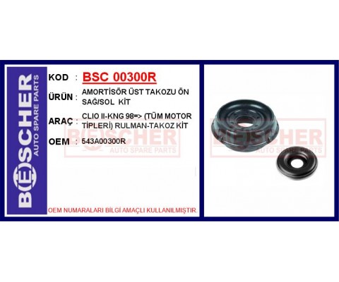 AMORTİSÖR ÜST TAKOZU ÖN SAĞ/SOL KİT CLIO II-KNG 98 > TÜM MOTOR TİPLERİ RULMAN-TAKOZ KİT