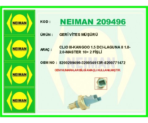 GERİ VİTES MÜŞÜRÜ CLIO III-KANGOO 1.5 DCI-LAGUNA II 1.8-2.0-MASTER 10> 2 FİŞLİ
