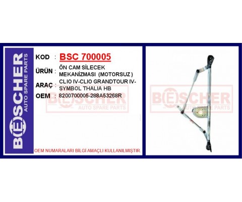 ÖN CAM SİLECEK MEKANİZMASI MOTORSUZ CLIO IV-CLIO GRANDTOUR IV-SYMBOL THALIA HB