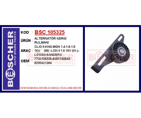 ALTERNATÖR GERGİ RULMANI CLIO II 98> KANGOO 97> MEGANE I 96> 1.4-1.6-1.6 16V LAGUNA II 01> 1.6 16V