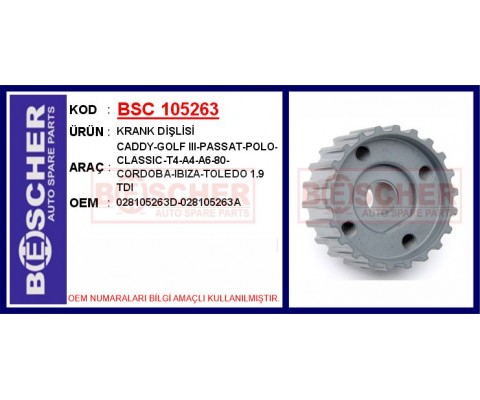 KRANK DİŞLİSİ CADDY-GOLF III-PASSAT-POLO-CLASSIC-T4-A4-A6-80-CORDOBA-IBIZA-TOLEDO 1.9 TDI