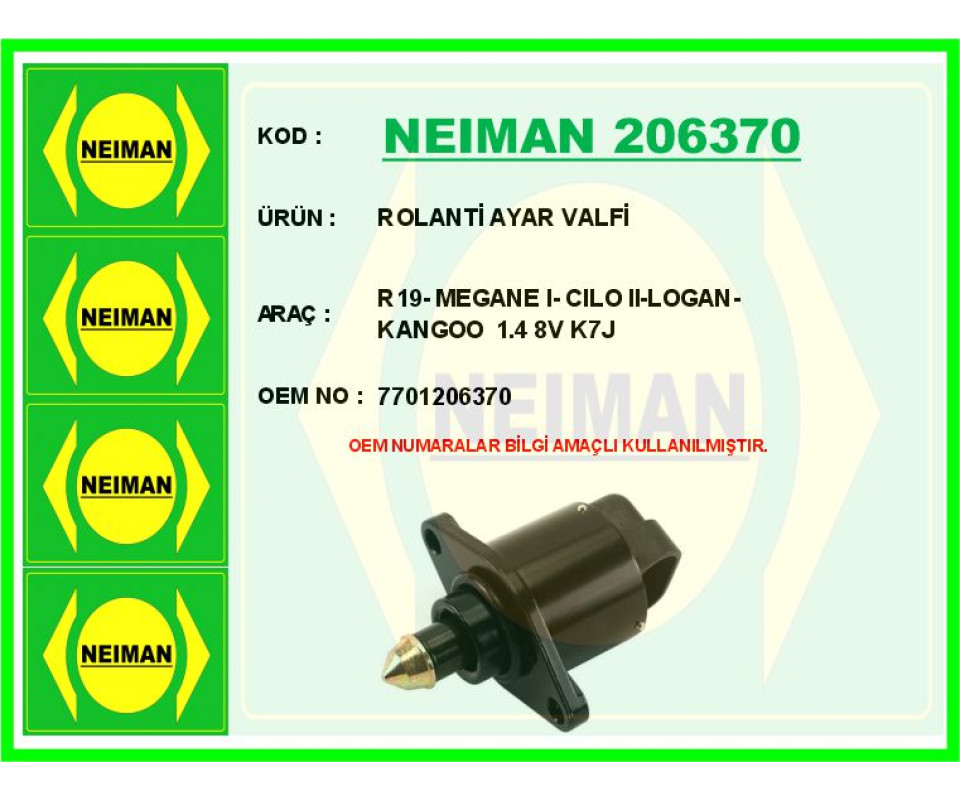 ROLANTİ AYAR VALFİ R19- MEGANE I- CILO II-LOGAN-KANGOO 1.4 8V K7J