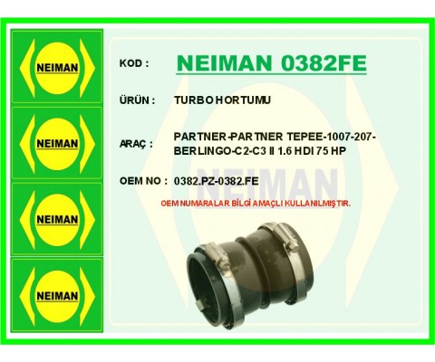 TURBO HORTUMU PARTNER-PARTNER TEPEE-1007-207-CITROEN BERLINGO-C2-C3 II 1.6 HDI 75 HP