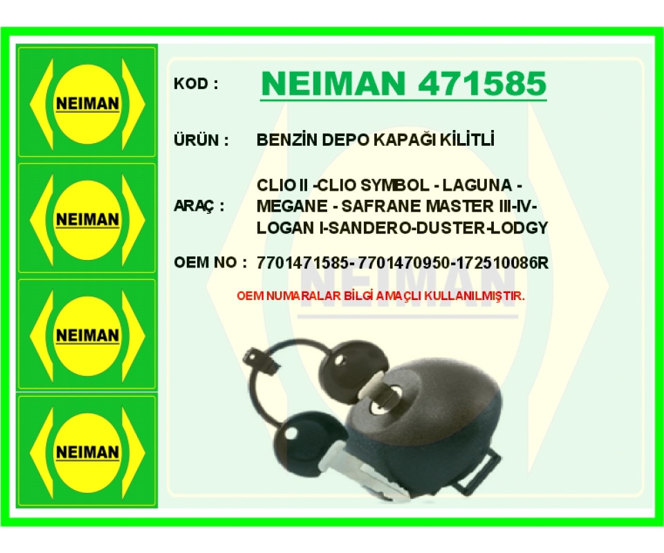 BENZİN DEPO KAPAĞI KİLİTLİ CLIO II -CLIO SYMBOL - LAGUNA - MEGANE - SAFRANE MASTER III-IV-LOGAN I-SA