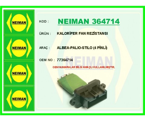 KALORİFER FAN REZİSTANSI ALBEA-PALIO-STILO 4 PİNLİ