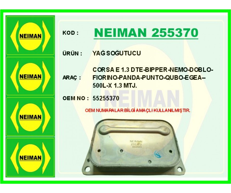 YAĞ SOĞUTUCU FIAT EGEA 16> 500L 12> DOBLO 15> FIORINO 16> ALFA ROMEO MİTO 09>18 1.3D MTJ EURO 6