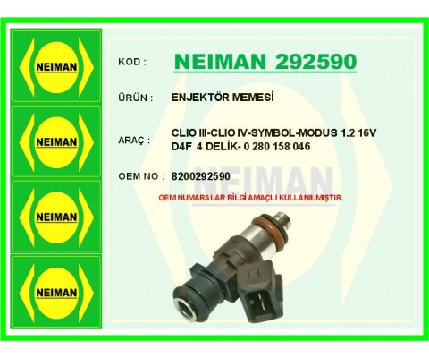 ENJEKTÖR MEMESİ- CLIO III-CLIO IV-SYMBOL-MODUS 1.2 16V D4F 4 DELİK- 0 280 158 046