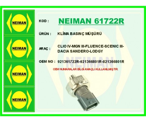 KLİMA BASINÇ MÜŞÜRÜ CLIO IV-MGN III-FLUENCE-SCENIC III-DACIA SANDERO-LODGY