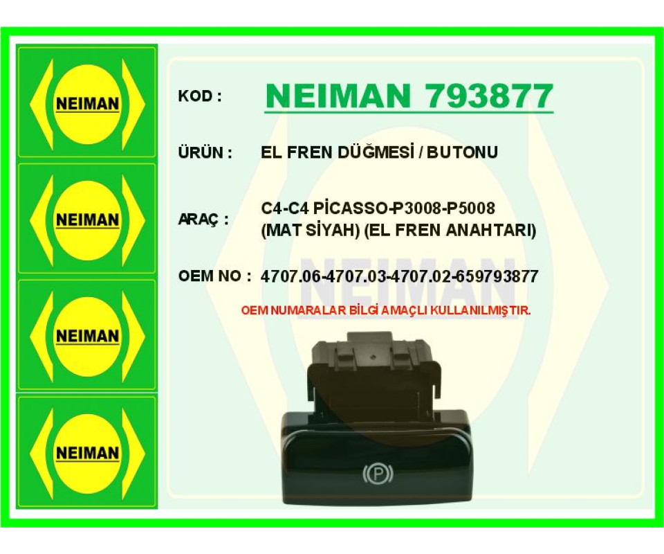 EL FREN DÜĞMESİ / BUTONU C4-C4 PİCASSO-P3008-P5008 SİYAH EL FREN ANAHTARI