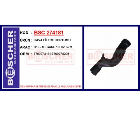 HAVA FİLTRE HORTUMU R19 - MEGANE 1.6 8V K7M