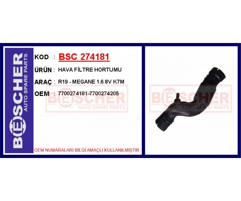 HAVA FİLTRE HORTUMU R19 - MEGANE 1.6 8V K7M