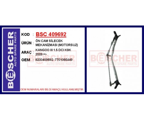 ÖN CAM SİLECEK MEKANİZMASI MOTORSUZ KANGOO III 1.5 DCI K9K 2009 >