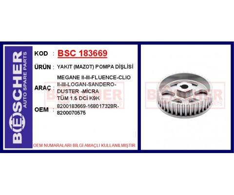 YAKIT MAZOT POMPA DİŞLİSİ MEGANE II-III-FLUENCE-CLIO II-III-LOGAN-SANDERO-DUSTER -MİCRA TÜM 1.5 D