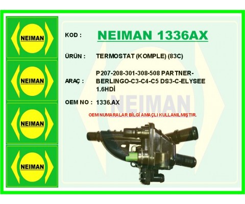 TERMOSTAT KOMPLE 83C P207-208-301-308-508 PARTNER-BERLINGO-C3-C4-C5 DS3-C-ELYSEE 1.6HDİ