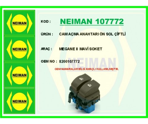 CAM AÇMA ANAHTARI ÖN SOL ÇİFTLİ MEGANE II MAVİ SOKET