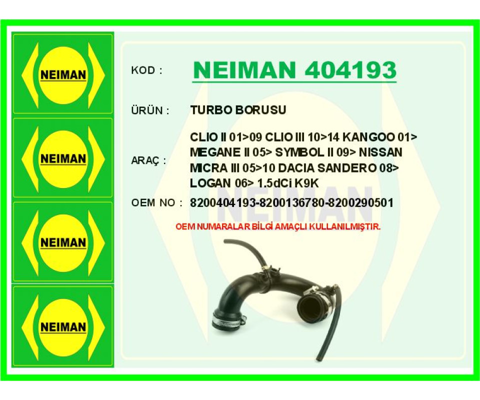 TURBO BORUSU CLIO II 01>09 CLIO III 10>14 KANGOO 01> MEGANE II 05> SYMBOL II 09> NISSAN MICRA III 05