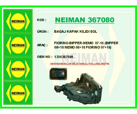 BAGAJ KAPAK KILIDI SOL FIORINO-BIPPER-NEMO 07-16 BIPPER 08>18 NEMO 08>18 FIORINO 07>18