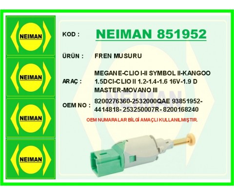 FREN MÜŞÜRÜ MEGANE-CLIO I-II SYMBOL II-KANGOO 1.5DCI-CLIO II 1.2-1.4-1.6 16V-1.9D MASTER-MOVANO III