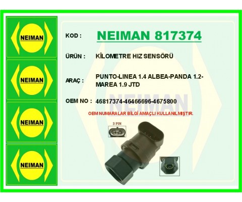 KİLOMETRE HIZ SENSÖRÜ PUNTO-LINEA 1.4 ALBEA-PANDA 1.2-MAREA 1.9 JTD
