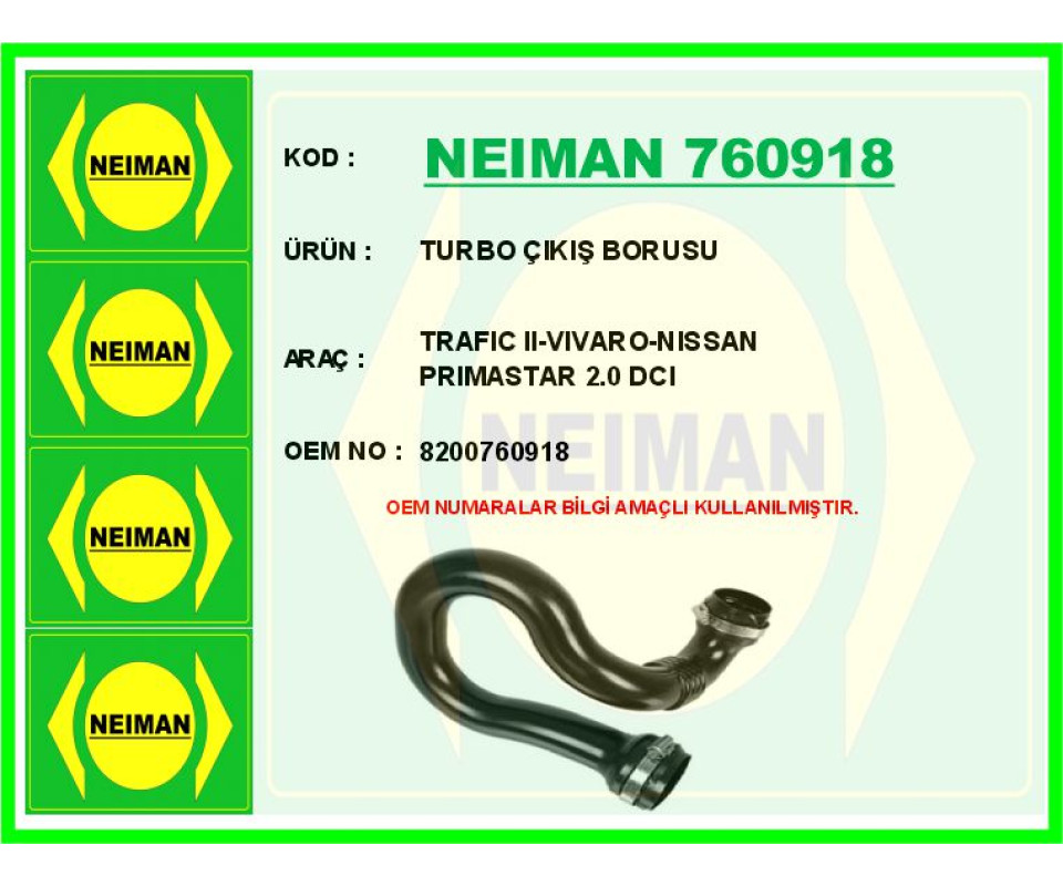 TURBO ÇIKIŞ BORUSU OPEL VIVARO-RENAULT TRAFIC II-NISSAN PRIMASTAR 06> 2.0 DCI