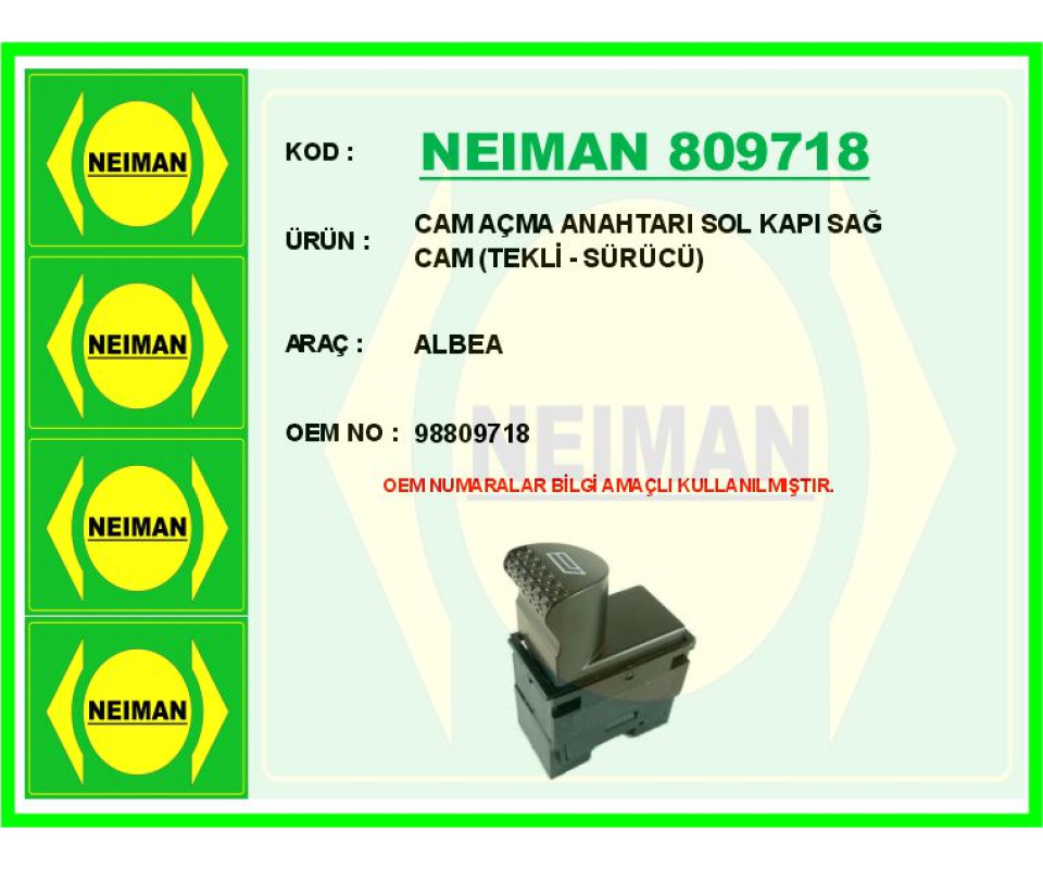 CAM AÇMA ANAHTARI ALBEA SOL KAPI SAĞ CAM TEKLİ - SÜRÜCÜ