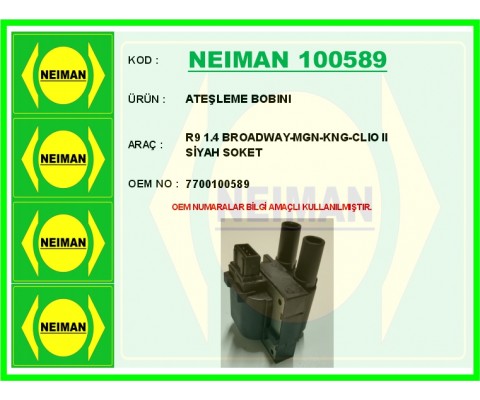 ATEŞLEME BOBINI R9 1.4 BROADWAY-MGN-KNG-CLIO II SİYAH SOKET