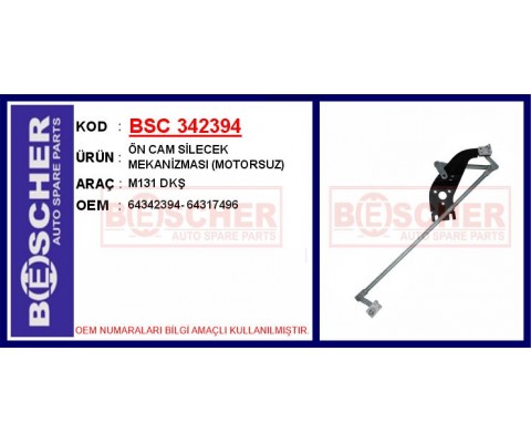ÖN CAM SİLECEK MEKANİZMASI MOTORSUZ M131 DKŞ