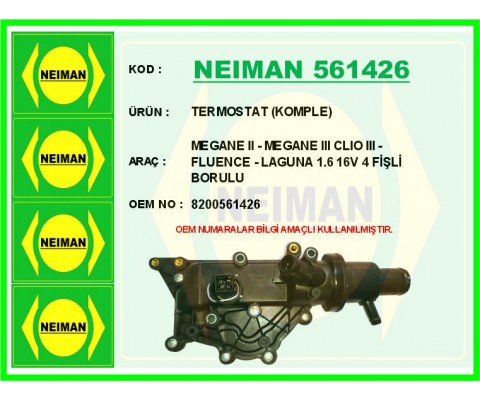 TERMOSTAT 89 C KOMPLE / MÜŞÜRLÜ TAHLİYE ÇIKIŞLI RENAULT CLIO II 00>08 LAGUNA II 01>07 SYMBOL II 08>13 1.4 16V K4J 1.6 K4M