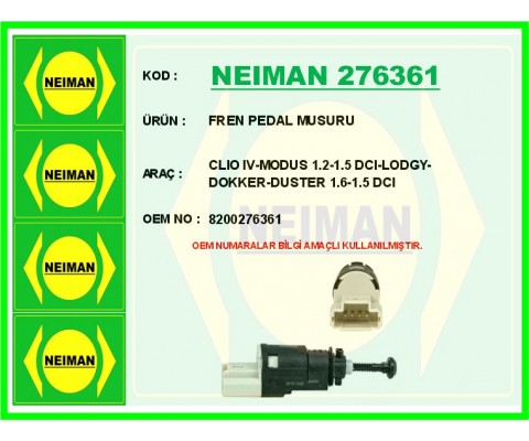 FREN PEDAL MÜŞÜRÜ RENAULT CLIO III 05>12 CLIO IV 12> CAPTUR I 12> KANGOO 05> LAGUNA II 01>07 DACIA L OGAN I-II 06>18 SANDERO I-II 08>18 DUSTER I-II 10>21 OPEL VİVARO B 06>14 4 FİŞLİ