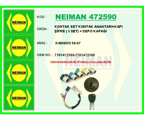 KONTAK SET KONTAK ANAHTARI KAPI ŞİFRE 5 SET DEPO KAPAĞI KANGOO 98-07