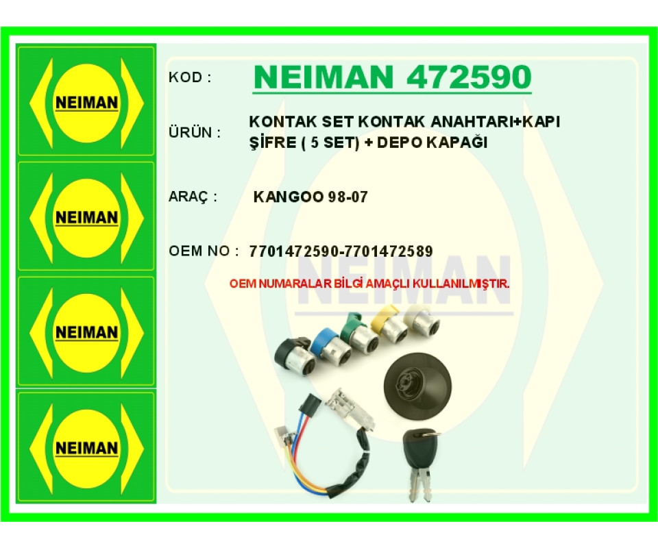 KONTAK SET KONTAK ANAHTARI KAPI ŞİFRE 5 SET DEPO KAPAĞI KANGOO 98-07