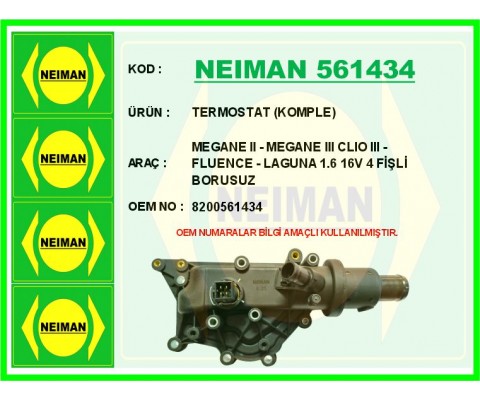 TERMOSTAT 89 C 4 FİŞ MÜŞÜRLÜ MEGANE II 02>08 MEGANE III 09>16 FLUENCE 09>16 LAGUNA II 01>07 LAGUN A III 07>14 CLIO III 05> 1.2 D4F 1.4 K4J 1.6 K4M