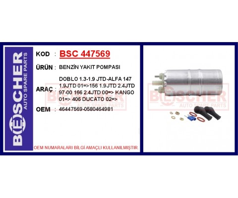 BENZİN YAKIT POMPASI DOBLO 1.3-1.9 JTD-ALFA 147 1.9JTD 01 >156 1.9JTD 2.4JTD 97-00 166 2.4JTD 00 > K
