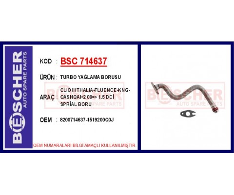 TURBO YAĞLAMA BORUSU CLIO III THALIA-FLUENCE-KNG-QASHQAI 2 08 > 1.5 DCİ