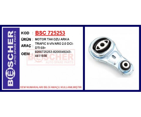 MOTOR TAKOZU ARKA RENAULT TRAFIC II 06> OPEL VİVARO 06> 2.0dCi 2.5dCi