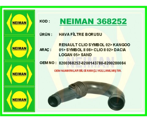 HAVA FİLTRE BORUSU RENAULT CLIO SYMBOL 02> KANGOO 01> SYMBOL II 08> CLIO II 02> DACIA LOGAN 05> SAND