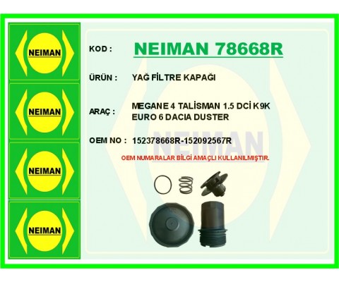 YAG FILTRE KAPAGI RENAULT CLIO V DUSTER II KANGOO IV LODGY SYMBOL II MEGANE IV TRAFIC III 1.5dCi K9K 2.0dCi M9R EURO 6