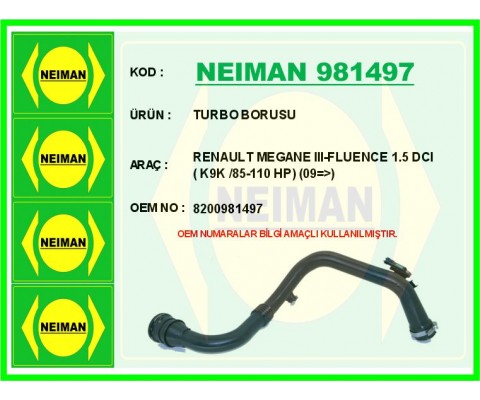 TURBO BORUSU MEGANE III 09> SCENIC III 09> FLUENCE 09> 1.5dCi