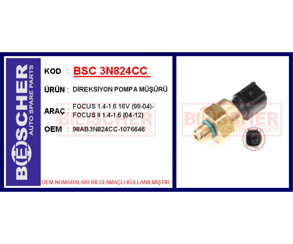 DİREKSİYON POMPA BASINÇ MÜŞÜRÜ FORD FOCUS 98> İNCE DİŞ: 3/8x24