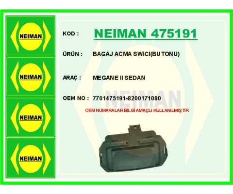 BAGAJ AÇMA BUTONU RENAULT MEGANE II 02>08 CLIO IV 12> LAGUNA III 07>14 FLUENCE 09> CAPTUR I 13> CLIO III 05>12 MEGANE III 09>