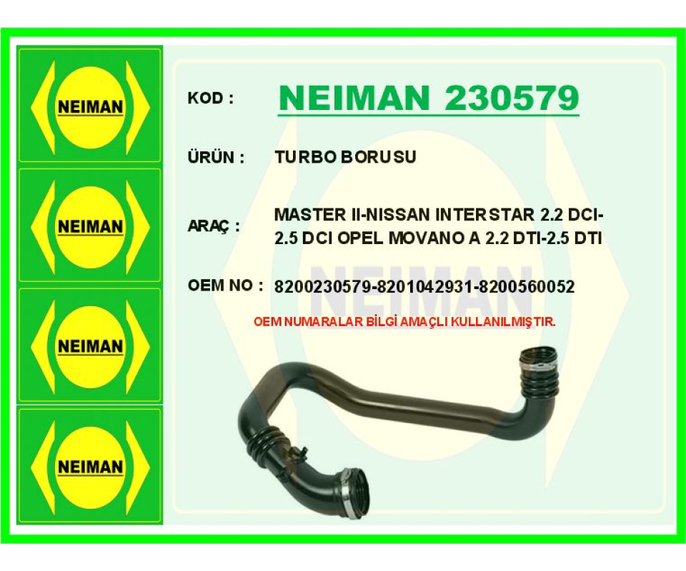 TURBO BORUSU MASTER II-NISSAN INTERSTAR 2.2 DCI-2.5 DCI OPEL MOVANO A 2.2 DTI-2.5 DTI