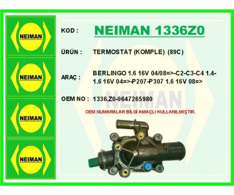 TERMOSTAT KOMPLE 89C BERLINGO 1.6 16V 04/08 >-C2-C3-C4 1.4-1.6 16V 04 >-P207-P307 1.6 16V 08 >
