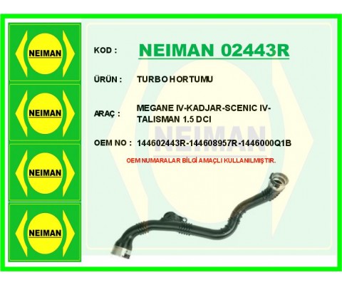 TURBO HORTUMU RENAULT GRAND SCENIC IV 16>23 KADJAR 15> MEGANE IV 15> TALISMAN 16>22 1.5 DCI K9K NI SSAN QASHQAI II 13> 1.5 DCI K9K